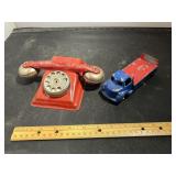 Red Toy Telephone And Blue Toy Car