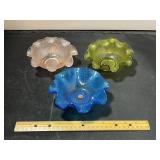 3 Made In Italy Colored Ruffled Glass Bowls