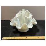 White Ruffled Hobnail Milk Glass Epergne Bowl Vase