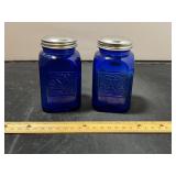 2 Cobalt Blue Glass Salt And Pepper Shakers