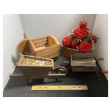 Decorative Wood Cart And Flower Lot