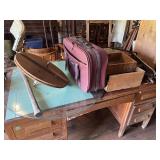 Misc Desk Top Lot With Suitcase, Wood Box & Hardwa