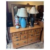Vintage Pine 6 Drawer Dresser With Mirror