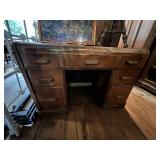 Antique Wood Desk With Gallery Top