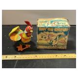 Tin Litho Rooster Toy With Box