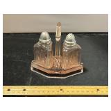 Pink Glass Condiment Caster Set