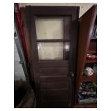 Vintage Dark Painted 2 Lite 3 Panel Wood Door