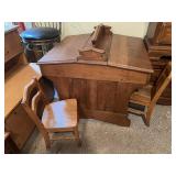 Antique Wood Double Sided School Desk With 2 Chair