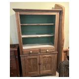 Primitive Green Painted Cabinet Bookcase
