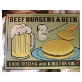 Metal Beef Burgers & Beer Sign