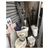 Misc Lot - Wooden Ladder, Pails, Ghost, Toilet