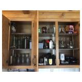 Contents of 3 Cabinets - Oil Lamps, Glasses, Etc