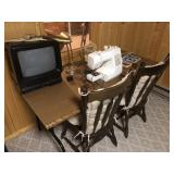 Table, Chairs, & Contents - Sewing Machine, Etc