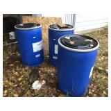 3 Blue Barrels with Covers