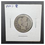 1901p Barber Silver Quarter