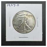 1937p Walking Liberty Silver Half Dollar Dollar