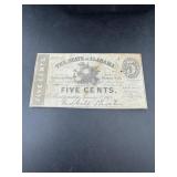 1863-state Of Alabama 5 Cent Signed Note