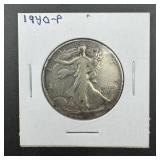 1940p Walking Liberty Silver Half Dollar Dollar