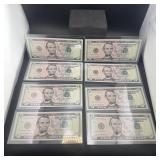 (8) Consecutive 2013 $5 Bills