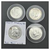 Franklin Silver Half Dollar & 3 Kennedy 40% Half D