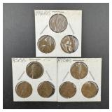 9 Mixed Date Wheat Pennies