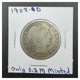 1908-d Barber Silver Half Dollar