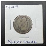 1912p Barber Silver Quarter