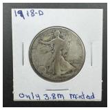 1918-d Walking Liberty Silver Half Dollar Dollar