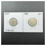 1905 & 1889 Liberty Head V Nickels