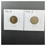1916-s And 1916-d Wheat Pennies