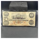 1860-state Bank Of South Carolina $10 Note