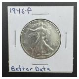 1946p Walking Liberty Silver Half Dollar Dollar