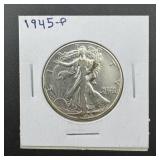 1945p Walking Liberty Silver Half Dollar Dollar