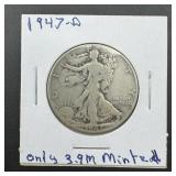 1947-d Walking Liberty Silver Half Dollar Dollar