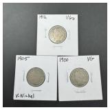 1900, 1905 & 1912  Liberty Head V Nickels