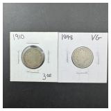 1898 & 1910 Liberty Head V Nickels