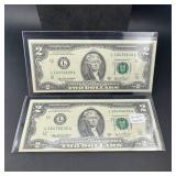 (2) Unc Consecutive 2003 $2 Bills