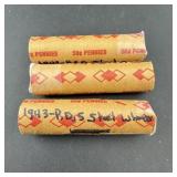 (3 Times) 1943 P&d Steel Cent Rolls