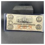 Rare 1860-state Bank South Carolina $10 Note