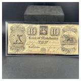 Rare 1860s Bank Of Manchester $10 Note