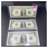 (3) Consecutive 2009 $1 Star Notes
