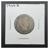 1909-d Barber Silver Quarter