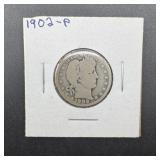 1902p Barber Silver Quarter