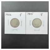 1902 & 1905 Liberty Head V Nickels
