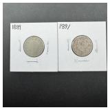 1889 & 1891 Liberty Head V Nickels