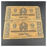 Two 1864 $1 Confederate States Of America Notes