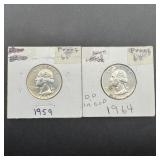 Two Washington Silver Quarters