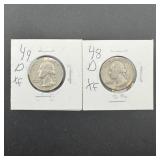 Two Washington Silver Quarters
