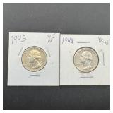 Two Washington Silver Quarters