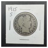 1915-s Barber Silver Half Dollar